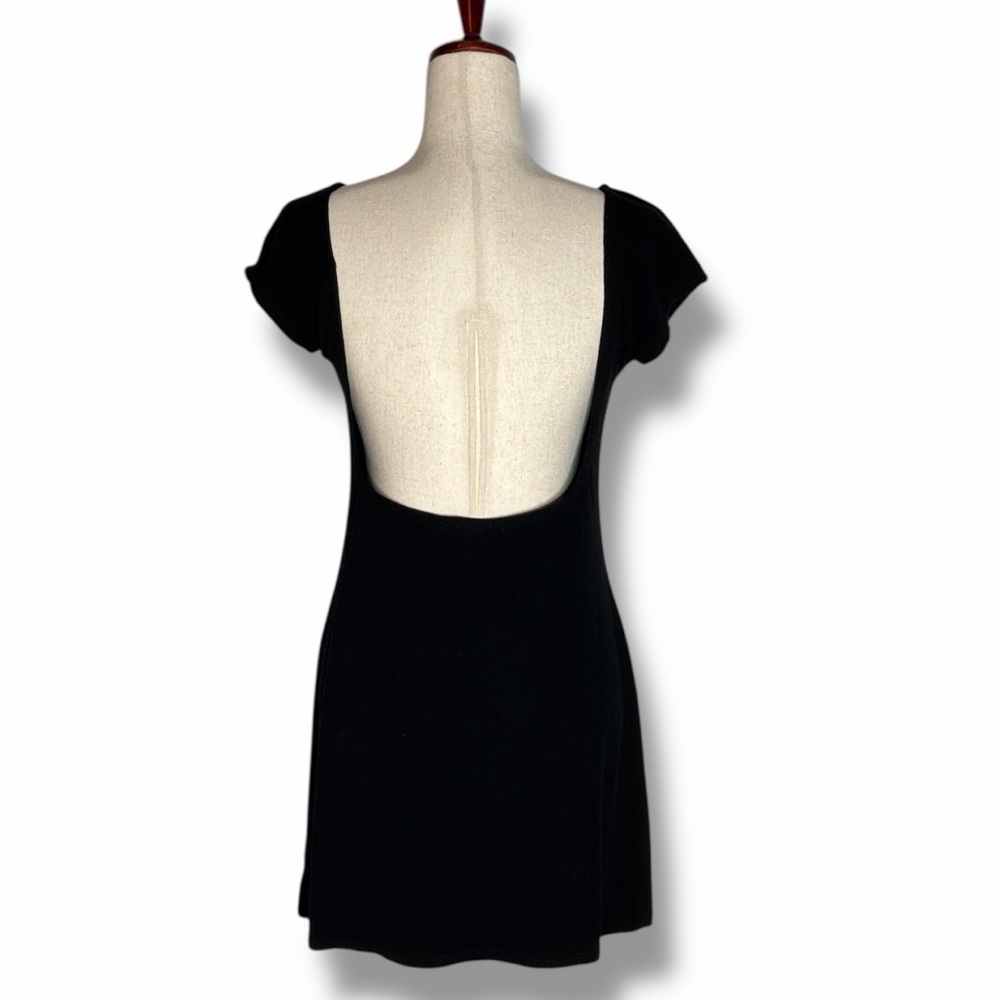Free People Beach Black Scoop Back Cap Sleeves Mini Dress Size Medium - Picture 4 of 7